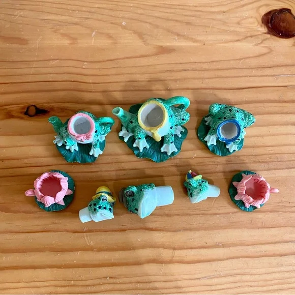 Vintage Miniature Frog Pond Tea Set 9 piece fairy garden doll - Picture 6 of 8